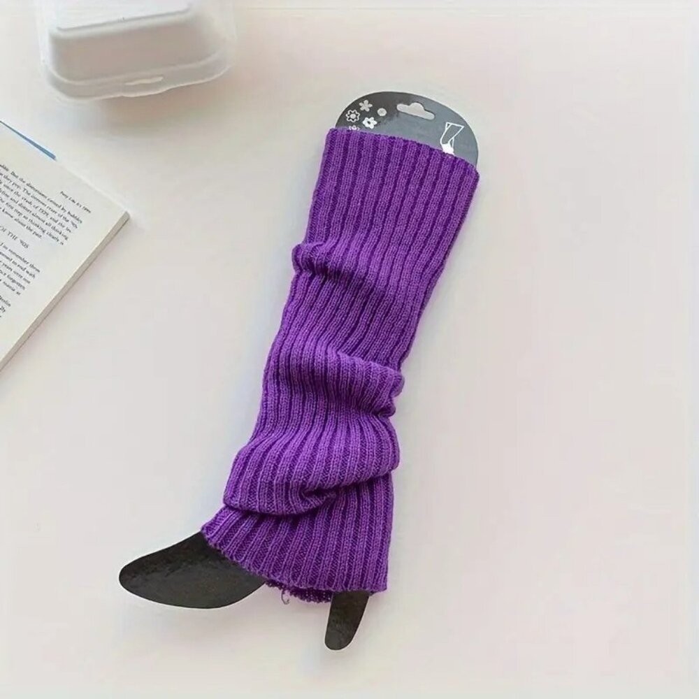 Thick Leg Warmers Purple Ribbed Knit